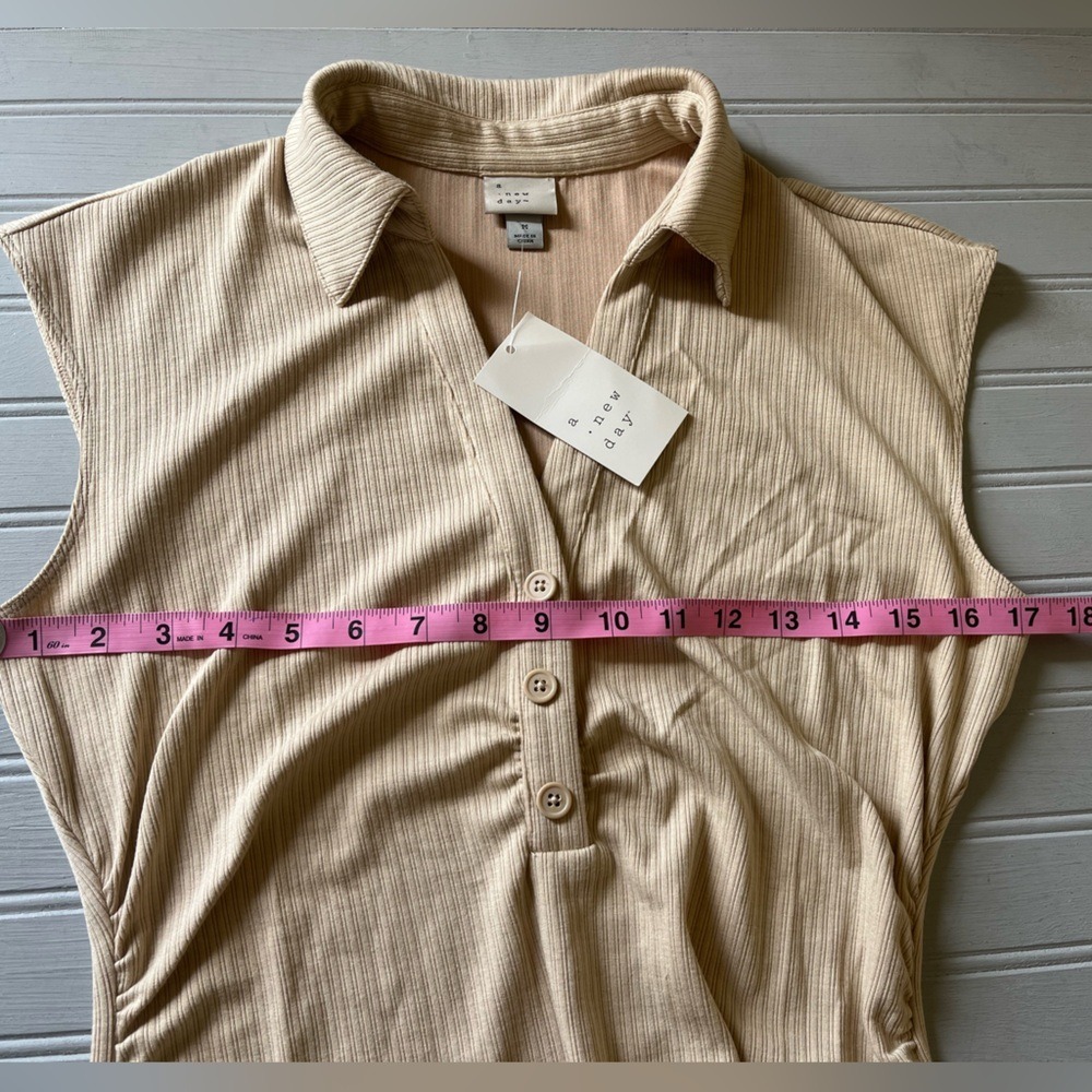 A New Day Short Cap Sleeve Ribbed Polo Midi Bodycon Dress Medium Irish Cream NWT - Picture 10 of 13